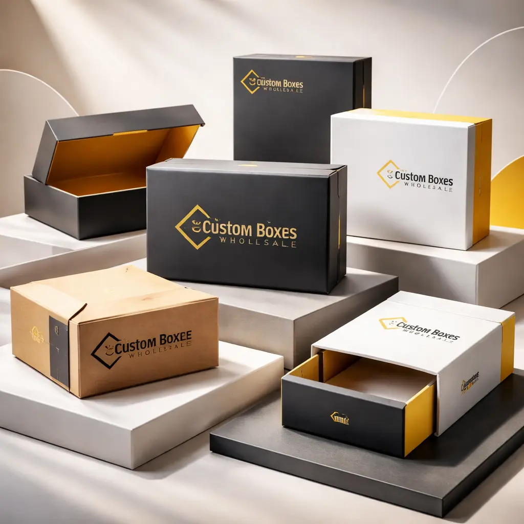 Custom printed packaging boxes arranged for a UK wholesale packaging supplier