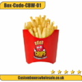 Red printed French fry carton filled with crispy chips